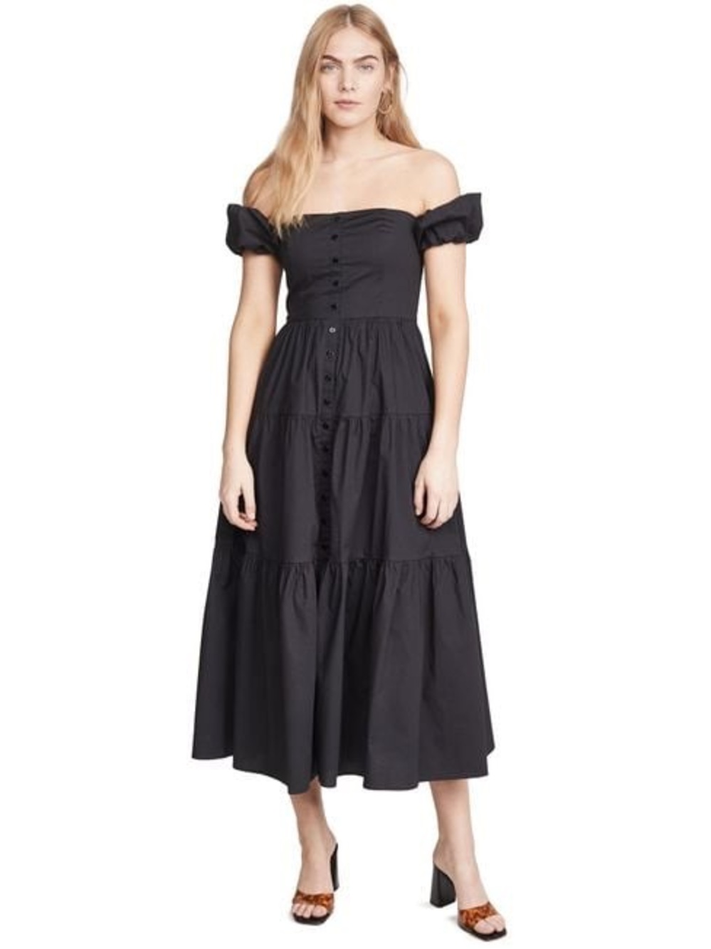 STAUD Black Elio Cotton Poplin Off the Shoulder Dress 5